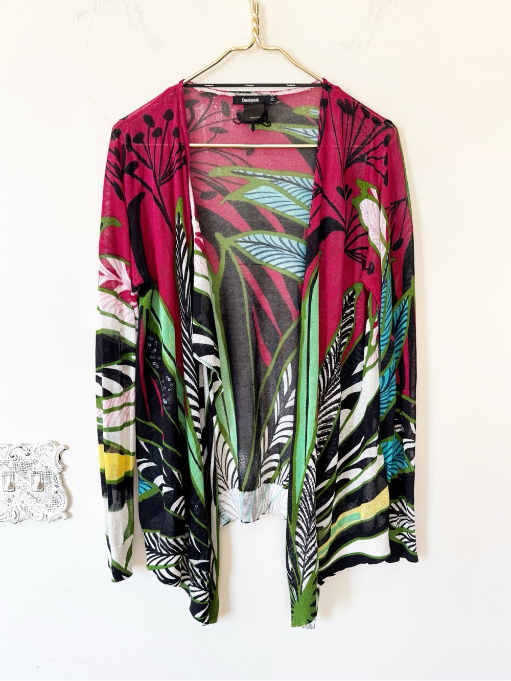 Desigual Tropical Floral Lightweight Draped Cardigan Sweater XL - Picture 4 of 10